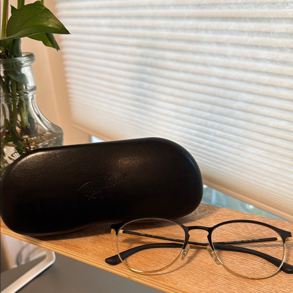Ray-Ban Black and Gold Round Eye Glasses w/Case